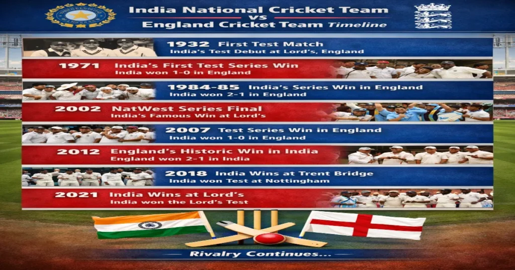 Historic India vs England Cricket Timeline Across All Formats